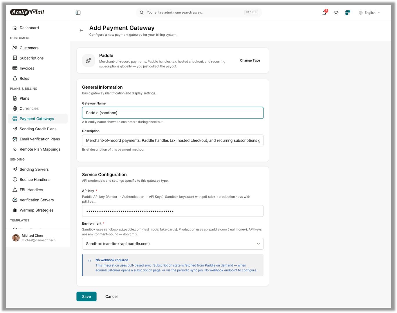 Paddle - Payment Gateway Plugin for Acelle