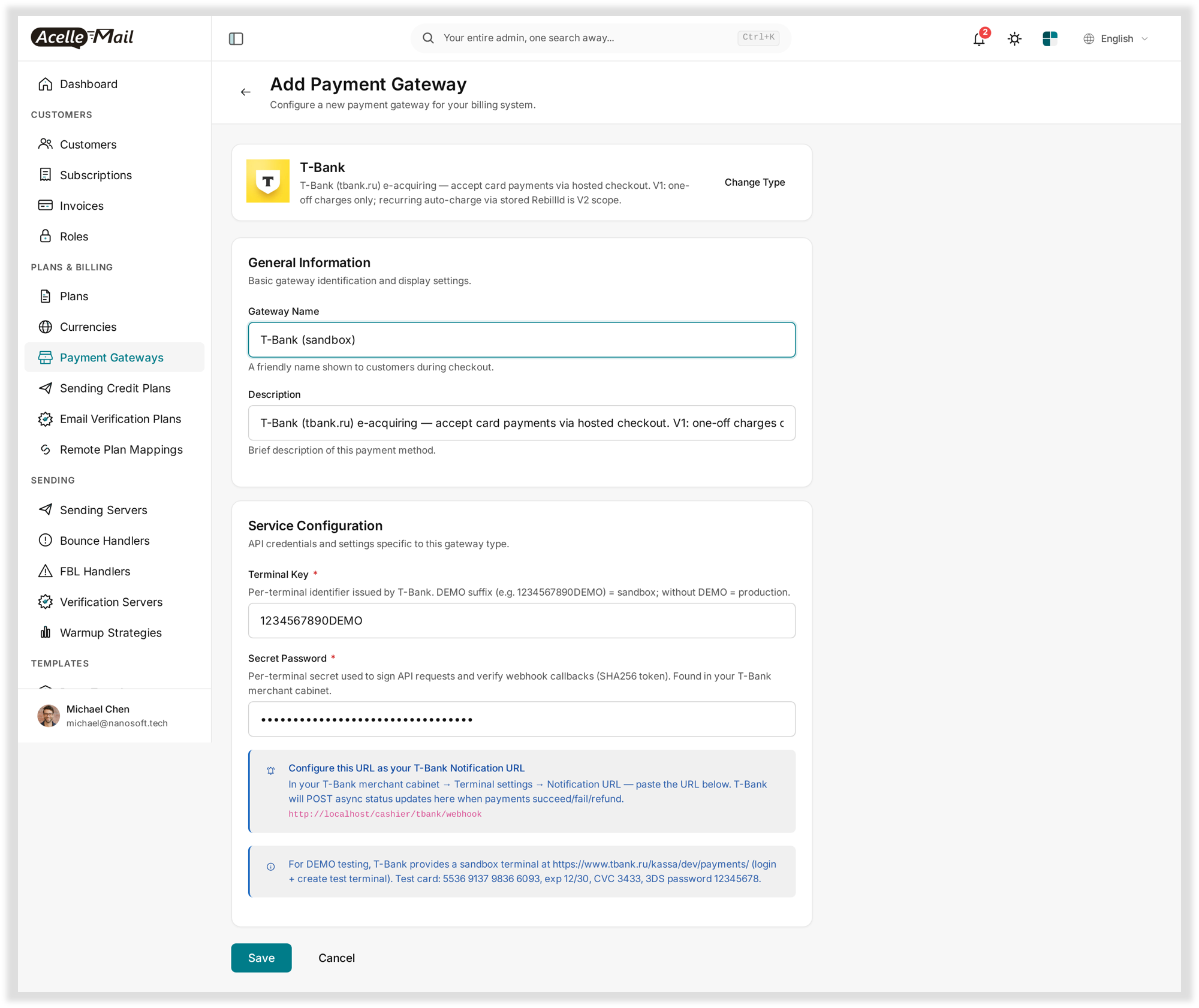 TBank - Payment Gateway Plugin for Acelle